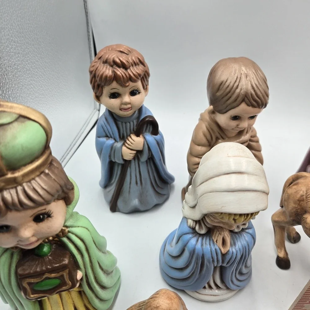 Nativity Set Arnels‎ 1975 Ceramic Christmas Decor Hand Painted 12 Pc 7 inches